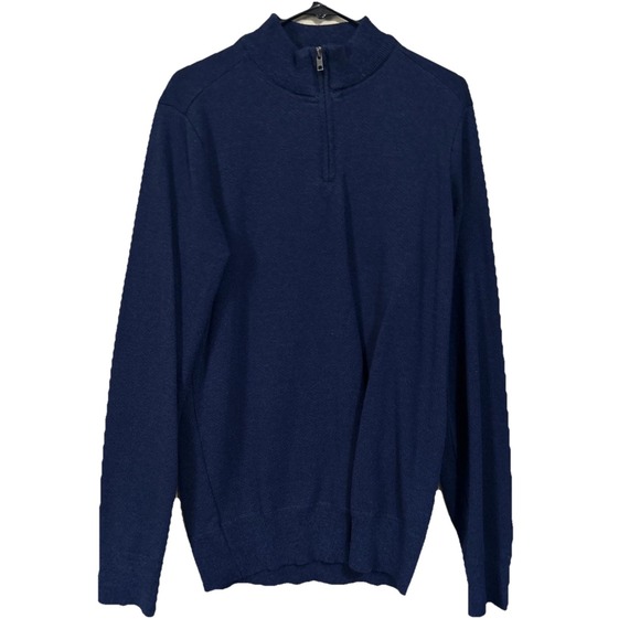 Robert Graham Sweater Men's L Blue Cotton Classic Fit 1/4 Zip Pullover Mock Neck - Picture 2 of 14